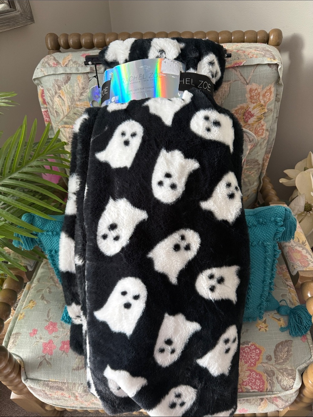 Rachel Zoe Black & White Ghost Plush Throw
